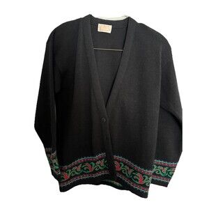 Pendleton Women’s Sweater Black Medium Cardigan Portland,OR 100% Virgin Wool USA